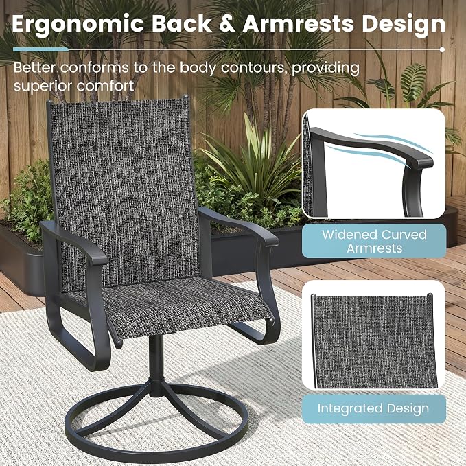 7 Pieces Patio Dining Set, Patio Outdoor Furniture Set of 6 Patio Swivel Dining Chairs and Patio Spliced Rectangular Tabletop with Umbrella Hole, for Deck, Backyard, Poolside & Garden