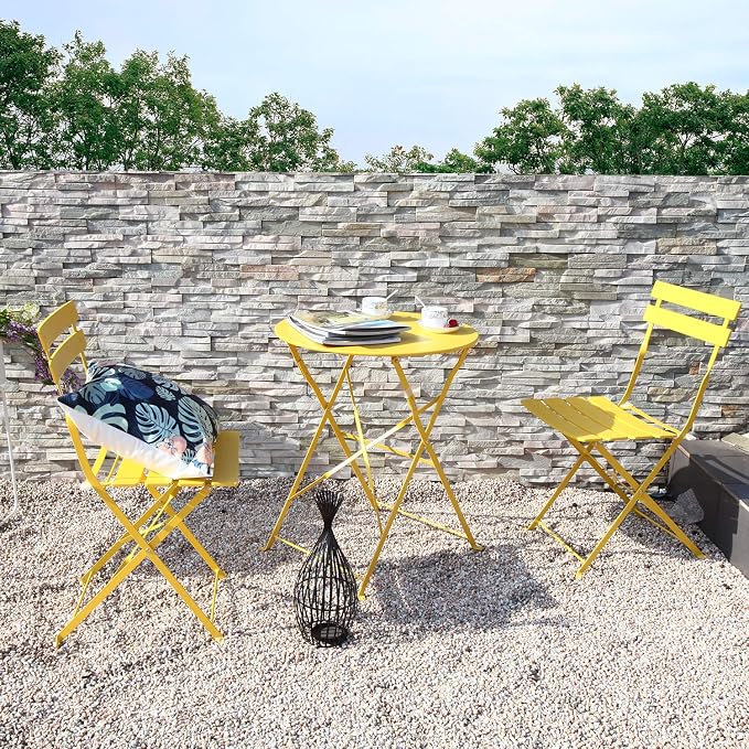 Grand patio 3-Piece Folding Bistro Set, 2 Chairs and 1 Table, Weather-Resistant Outdoor/Indoor Conversation Set for Patio, Yard, Garden-Yellow