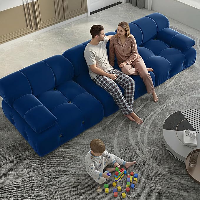 104" Velvet Modular Sectional Sofa, Luxury Modern 3-Seater Sectional Couches for Living Room Bedroom Office Apartment (Blue)