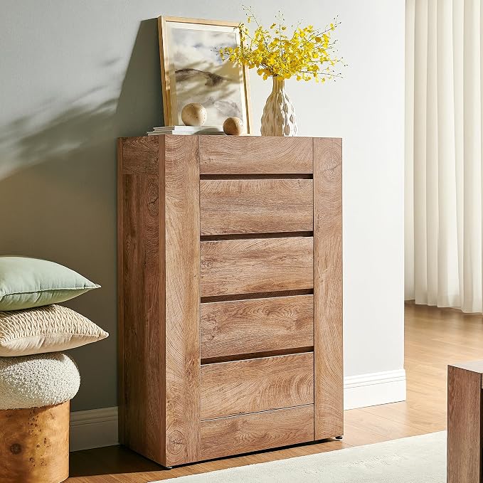 OKD 5 Drawer Dresser for Bedroom, 48" Tall Dresser Chest of Drawers with Thick Wood Design, Handleless, Modern Bedroom Dresser, Storage Organizer for Living Room/Entryway, Light Knotty Wood