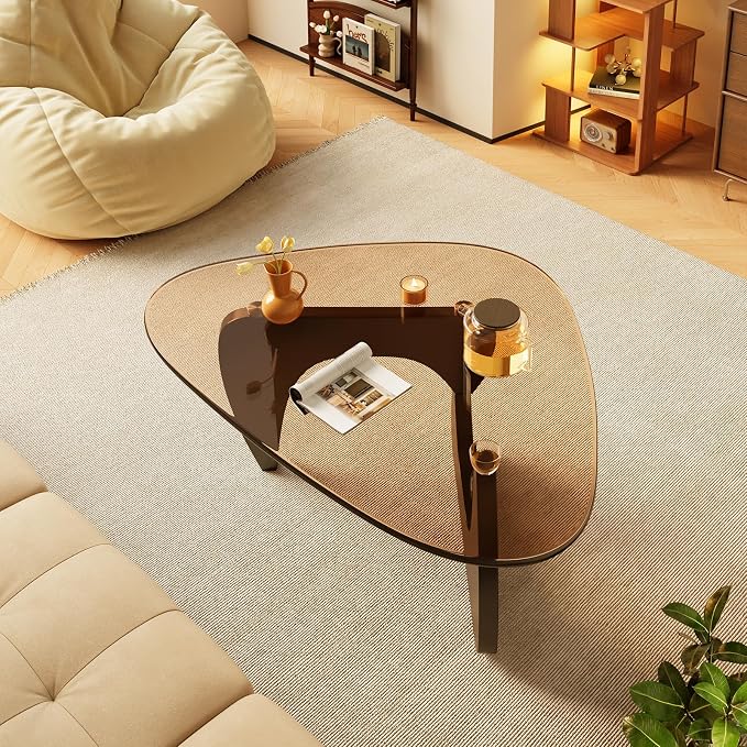 Coffee Tables Glass Small Farmhouse Coffee Table Mid-Century Modern Wood Center Table for Living Room, Black Brown, 32 Inch