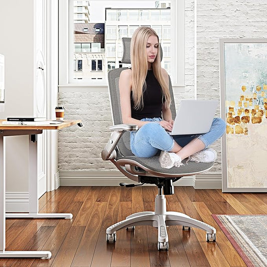 GABRYLLY Ergonomic Office Chair, High Back Home Desk Chair with Headrest, Flip-Up Arms, 90-120° Tilt Lock and Wide Cushion, 300LBS Mesh Chairs for Man Woman, White Task Chair(Dark Grey,GY01WDG)