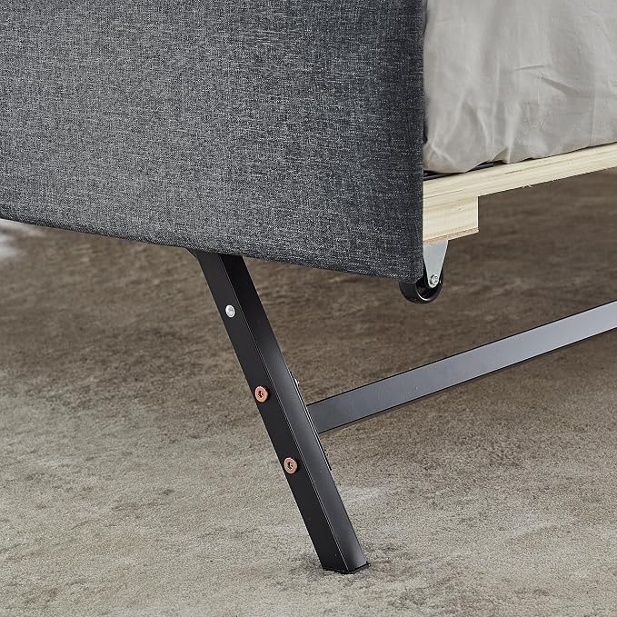 KEIKI Twin Size Upholstery Daybed with Trundle and USB Charging Design, Twin to King Design Mid-Century Extendable Sofa Bed, Easy Assembly, No Box Spring Required, for Living Room, Bedroom, Dark Grey
