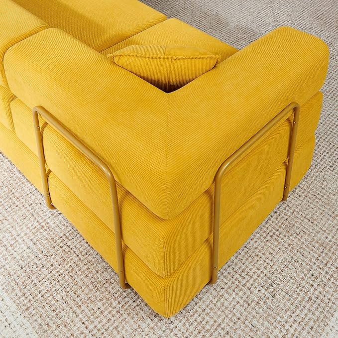 ivoros 108" Oversized Convertible Sleeper Sofa Bed, Corduroy L Shape Sectional Couch, Folding Sofa Bed with Fixed-Shape Frame, Modern Cloud Floor Mattress Couch, Modular Sofa for Living Room, Yellow