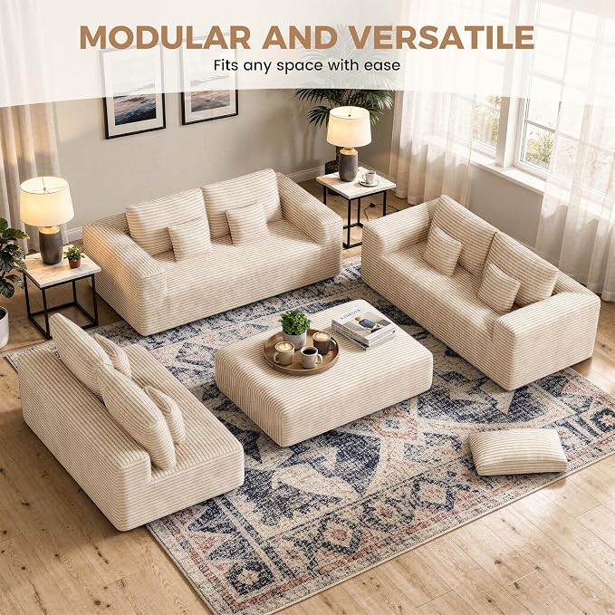 Luxanimarion 80'' Modern Cloud Loveseat Sofa, No Assembly Required Deep Seat Comfy Small Couches Includes 2 pcs Pillows for Living Room, Bedroom, Apartment(Khaki)