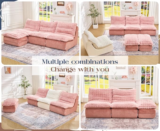 Hobestluk Sofa Couch Foam Sofa for Small Spaces Comfy Sofas with footrest Couch Recliner Small Sofas for Living Room, Bedroom, Apartment (Pink)