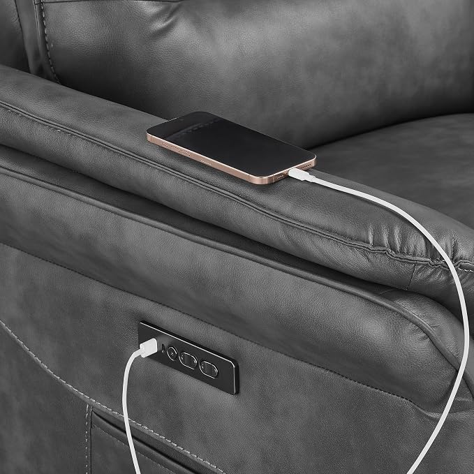 KISLOT Power Recliner Chair with Adjustable Headrest and Footrest, Dual Motor Leather Reclining Chair with USB/Type-C Charging, Zero Gravity Modern Electric Recliner for Adults Living Room Bedroom