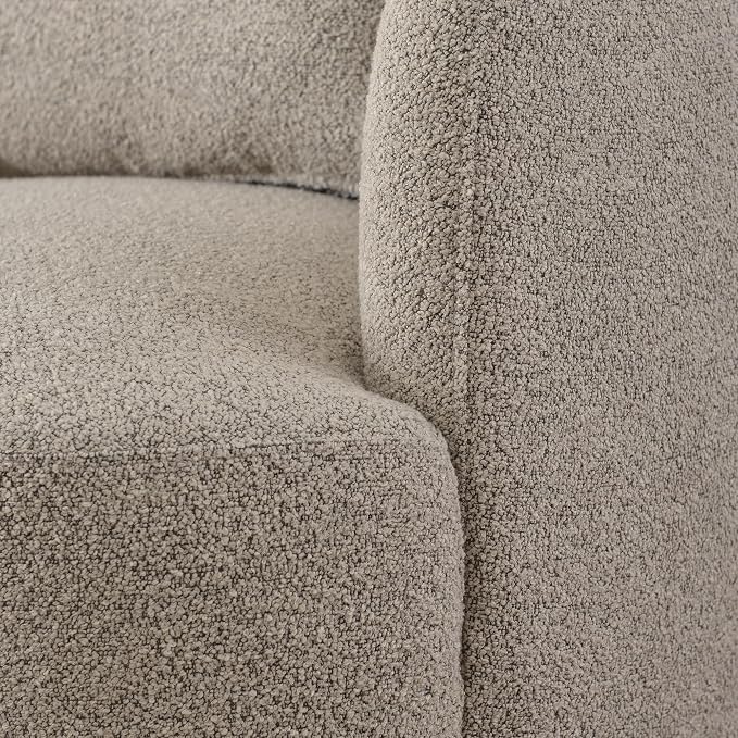 KINWELL 34" Wide Boucle Swivel Barrel Chair, No Assembly Round Upholstered Armchair Accent Chair Single Sofa Chair with Toss Pillow for Living Room and Bedroom, Taupe