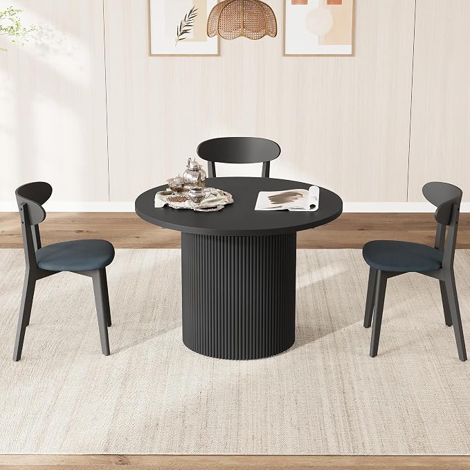 weselon 42"-120" Extendable Dining Table for 4-14, Expandable Oval Dining Room Table with Fluted Pedestal Base & Reinforced Metal Support Leg, Extra Large Modern Kitchen Table (Black)