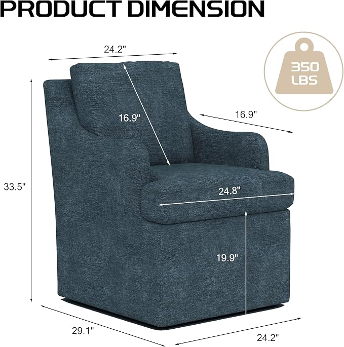 VKNOW Upholstered Dining Chairs, Modern Kitchen Chairs Dinner Chairs with 4 Casters, Chenille Armchair for Bedroom Reading Room Living Room, Blue