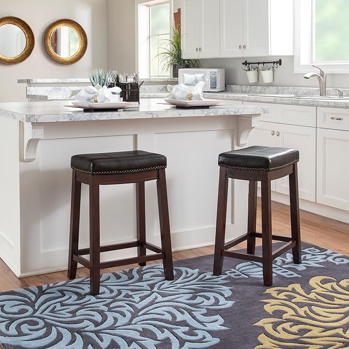 Linon Home Décor Kingston Backless Linon Claridge Stool, Counter Height, Brown Patch Counter, 12.75"D x 18.25"W x 26.75"H