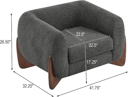 Christopher Knight Home Holly Modern Boucle Fabric Upholstered Club Chair for Living Room, Home Office, Apartment, Relaxing Chair with Removable Cushion and Birch Wood Legs, Dark Gray + Walnut