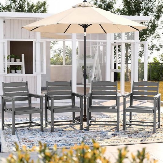 UDPATIO HDPE Patio Dining Set of 4, Heavy Duty Extra-Wide Outdoor Chairs with 360 lb Load Capacity, Easy to Assembly, All-Weather Seating for Patio, Pool, Garden, Backyard