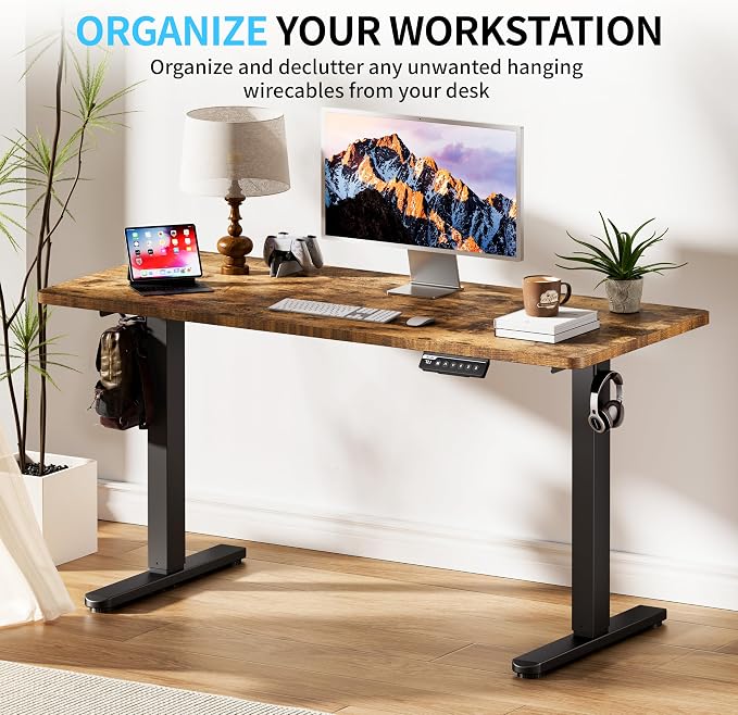 BIZUM Electric Standing Desk, 55" x 24" Height Adjustable Desk, Rustic Brown Sit to Stand Desk Memory Gaming Computer Workstation for Home Office