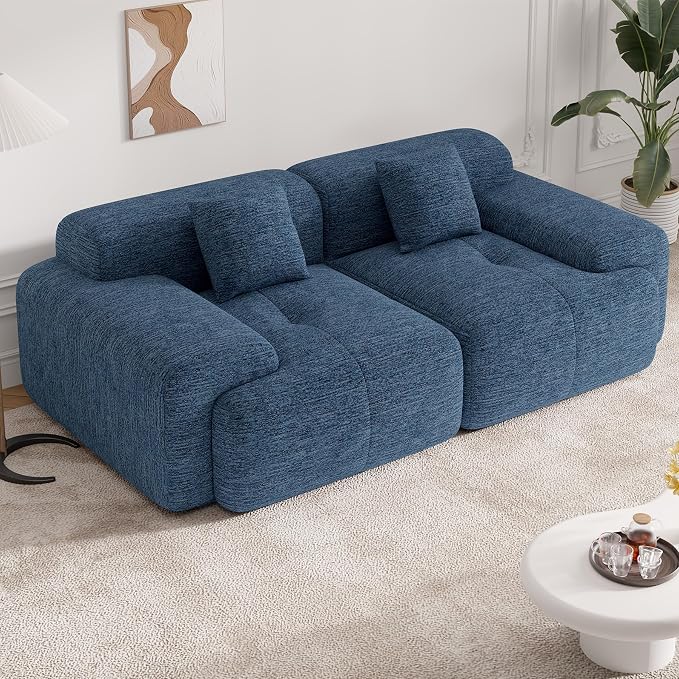 85" Cloud Loveseat Sofa in a Box, Modern Small Couch No Assembly Required, Comfy Deep Seat Boneless Couches for Living Room, Bedroom, Apartment, Blue 1 PCS
