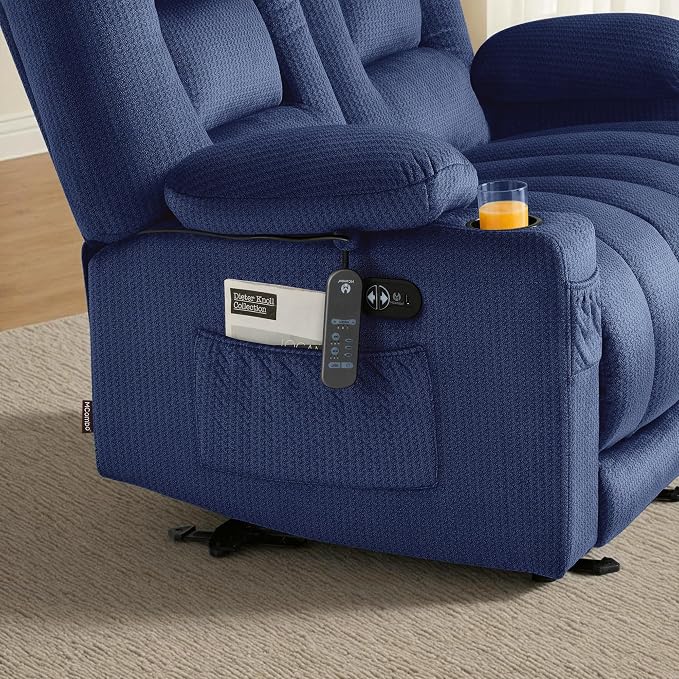 MCombo 55.9" Zero Gravity Power Loveseat Recliner with Heat and Vibration Massage, Reclining Loveseat Sofa with USB Ports, Cup Holders for Living Room, Fabric PR648SET (Navy Blue)