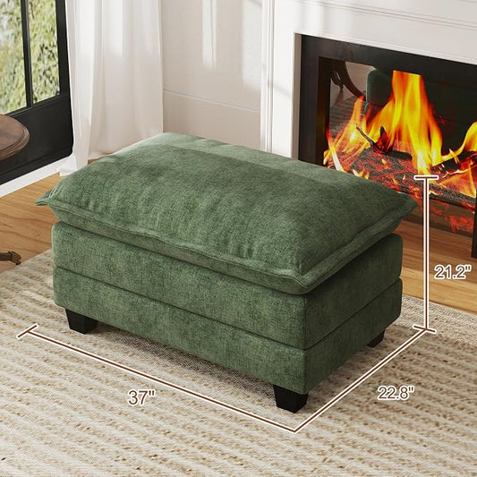 WorthFurni Cloud Couch Ottoman Modular Sectional Sofa, Comfy Deep Seat Cushion for Apartment Living Room Bedroom (Green)