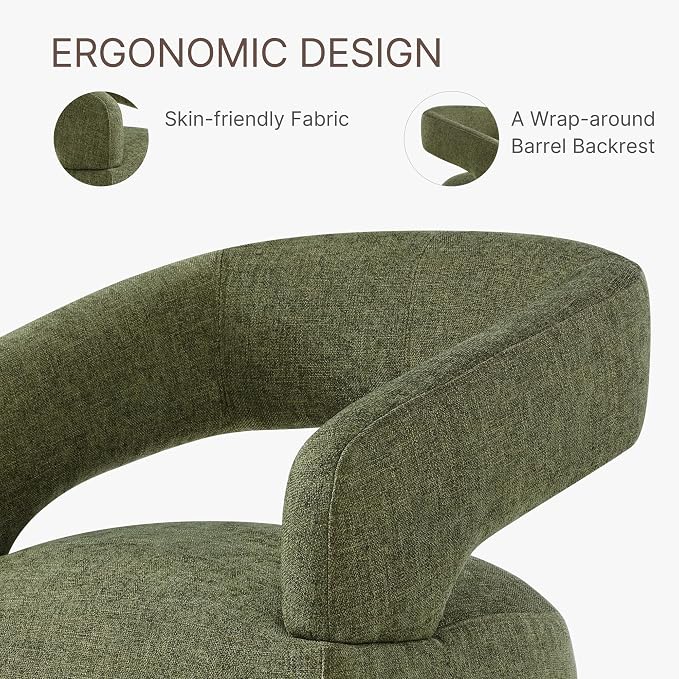 KISLOT Upholstered Dining Chairs with Casters Easy Assembly Require Modern Barrel Armchair with Rollers for Diningroom Bedroom Livingroom Reading Room,Set of 2,Green