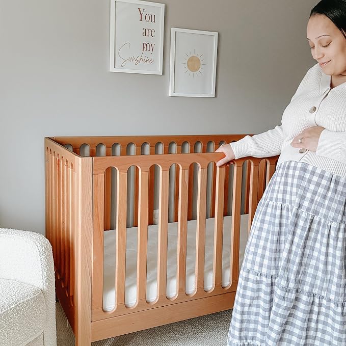 Newton Baby Galileo Standard Crib, Solid Beech Wood in Chestnut Color, 3-in-1 Convertible Crib with Toddler Bed Conversion Kit, Baby-Safe Finish