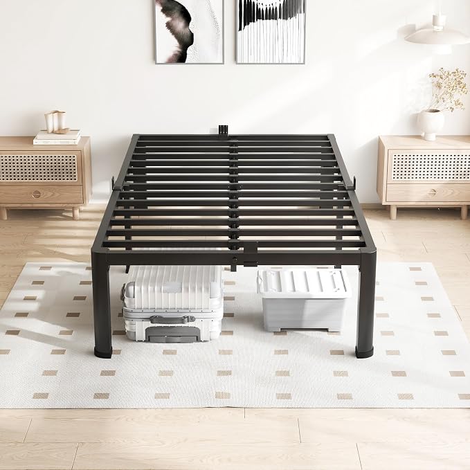 VIPSHOW 14 Inch Twin XL Bed Frame, 3500Lbs Heavy Duty Metal Platform with Round Corner Legs Mattress Slide Stopper, Steel Slat Support No Box Spring Needed, Noise Free, Non-Slip, Easy Assembly
