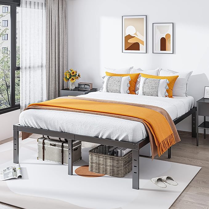 Full Size Bed Frame 16 Inch Tall Heavy Duty Metal Platform Bed Frame, Sturdy Steel Frame,No Box Spring Needed,Noise-Free,Easy Assembly