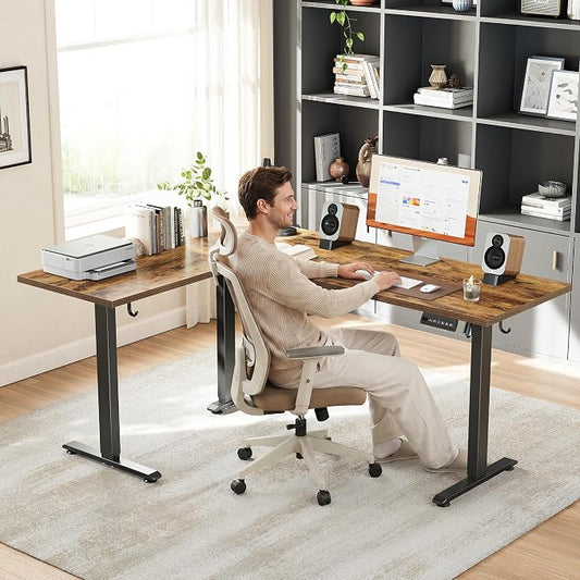 Klicelor L Shaped Standing Desk 63 x 48 Inch, Electric Height Adjustable Corner Desk for Home Office Workstation, Ergonomic Sit to Stand Computer Table with Memory Controller, Rustic Brown