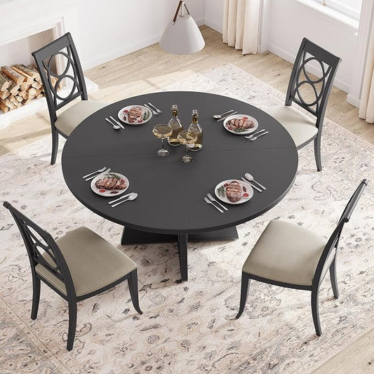 GAOMON 47 Inch Round Dining Table for 4-6 People, Circle Dinner Table with Wooden Cross Pedestal Base, Farmhouse Kitchen Furniture for Dining Room, Living Room, Kitchen (Table Only) - Black