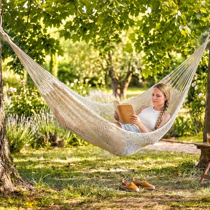 SUNCREAT Hammocks Double Hammock Without Stand, Tree Hammock for Outside, Beige
