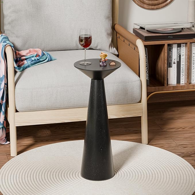 COZAYH Farmhouse Tall Pedestal End Table Small Solid Wood Martini Table Plant Stand Modern Round Drink Table for Small Space Living Room, Black