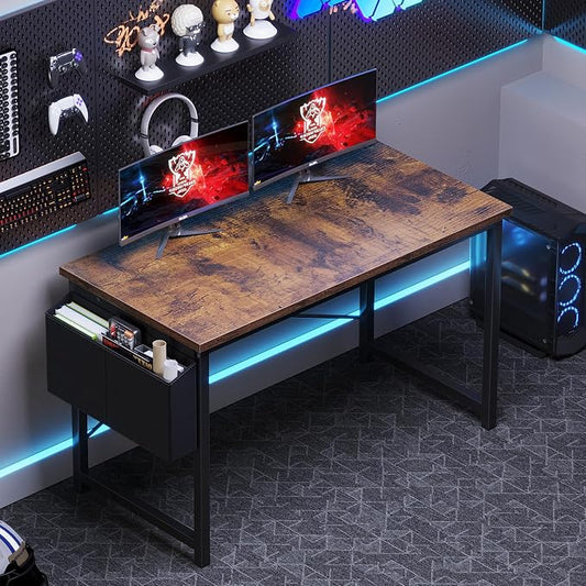 OLIXIS Computer Desk, 47 Inch Home Office Desks for Small Spaces, Writing Craft Study Gaming Table for Bedroom, Modern Computer Workstation with Storage Bag, Rustic Brown