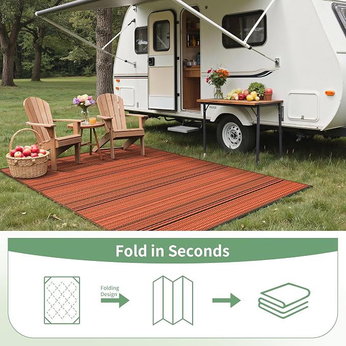 GENIMO Outdoor Rug for Patio Clearance,6'x9' Waterproof Mat, Reversible Plastic Camping Rugs, Rv, Deck, Porch, Camper, Balcony, Backyard (Orange & Black)