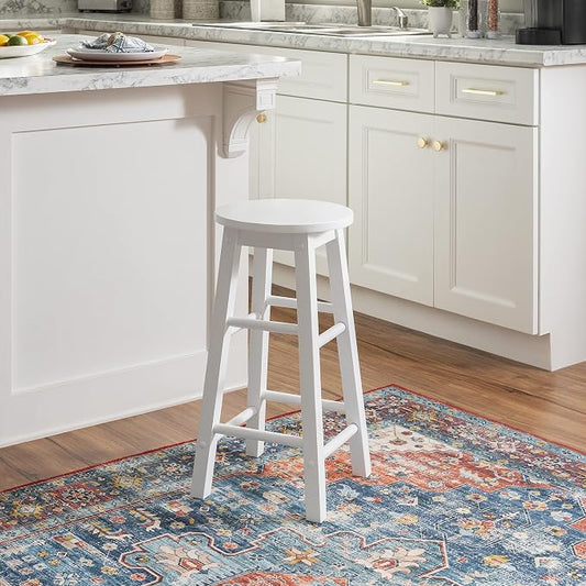 Linon Zeke White 24" Counter Stool with Round Seat