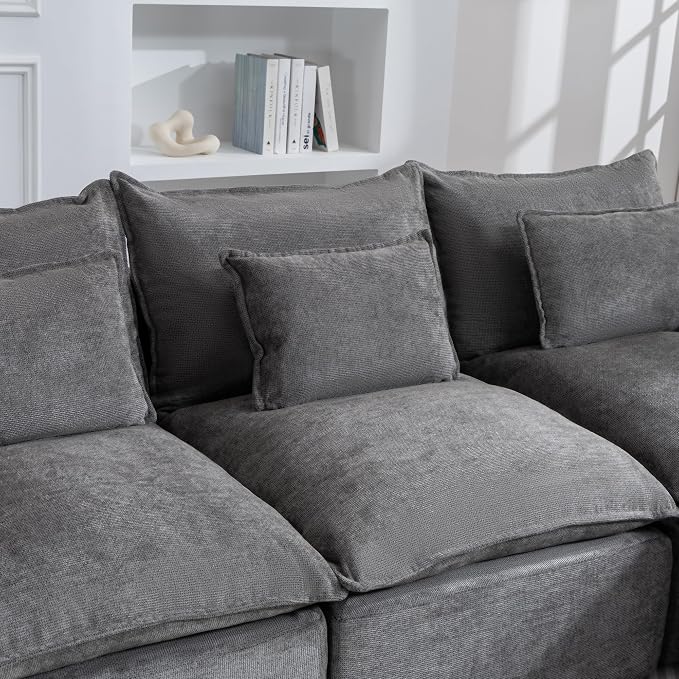 Boneless Couch Sectional Sofas Cloud Couches for Living Room | 130'' Modern Modular Cloud Sofa with Pillows and Ottoman for Bedroom