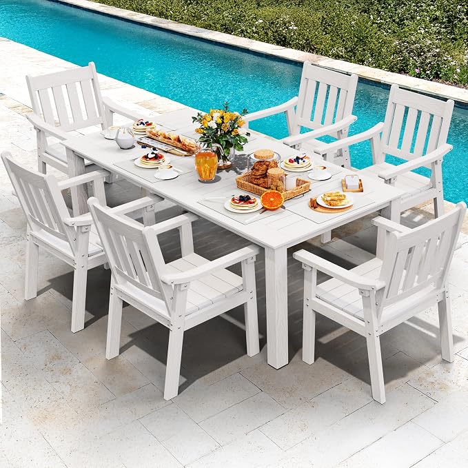 YEFU Outdoor Patio Chairs Set of 2: All Weather Outdoor Dining Chairs with Wide Curved Seat and Backrest - Plastic Patio Chairs for Outside Backyard/Garden/Pool/Porch/Deck 350lbs Capacity White