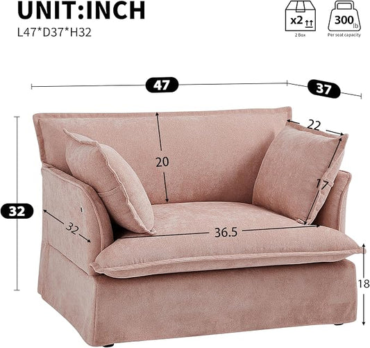 ERYE 47" Chenille Upholstered Accent Chair Wide Seat Armchair for Living Room Bedroom, Modern Upholstered Armchair W/ 2 Pillows and USB-C Ports for Home Apartment Office