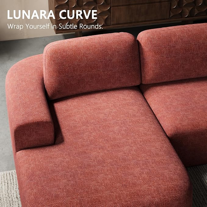 Dowinx 107" Boneless Cloud Couch, Modular Sectional Sofa with Deep Seat & Chaise, No Assembly Sofa-in-Box, Convertible L-Shape for Living Room Apartment, Brownish Red
