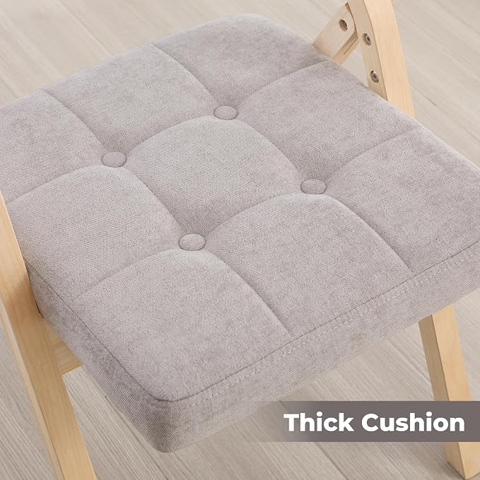 6-Pack Folding Dining Chairs with Cushion,Padded Foldable Dining Chairs,Portable Wooden Folding Chairs with Tufted Buttons Seat for Dining Rooms Kitchen Wedding and Party Indoor Lightgrey