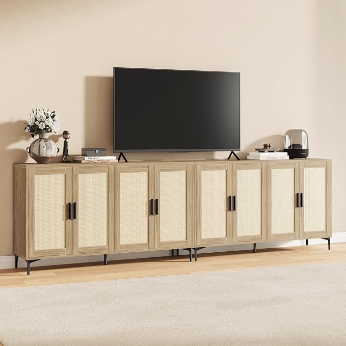JASIWAY Buffet Cabinet with Storage, 48" Rattan Coffee Bar Cabinet Station | Accent Sideboard with Adjustable Shelves, Credenza for Dining Room, Kitchen, Living Room, Entryway, Anti-Tip, Wood