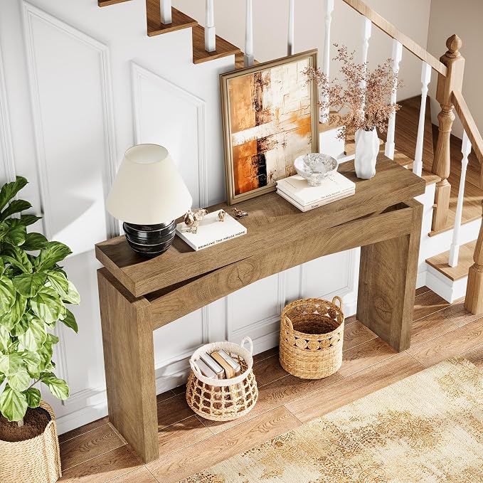 Celaform Console Tables for Entryway, 47.2 Inch Long Sofa Table with Storage, Farmhouse Wood Style Entry Table Behind Couch Table for Living Room, Entrance, Hallway (Light Brown)