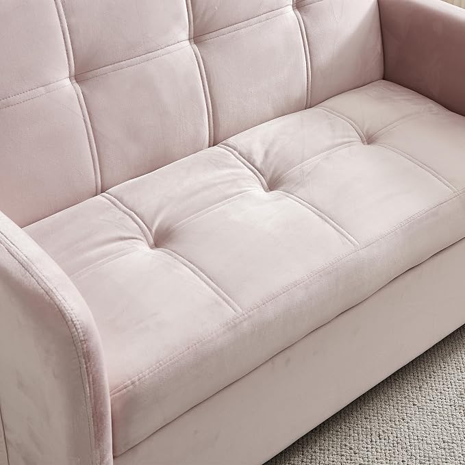 55.5" Velvet Convertible Sofa Bed, Pull Out Sleeper Sofa Bed, Loveseat Couch with USB Charging Ports, 3 in 1 Convertible Sleeper Sofa Bed for Living Room, Apartment, Bedroom, RV, Pink