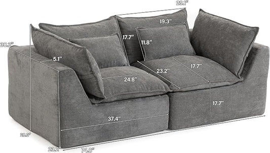Boneless Couch Sectional Sofas Cloud Couches for Living Room | Loveseat Modern Modular Cloud Sofa with Pillows for Bedroom