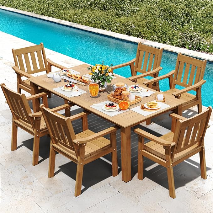 YEFU Outdoor Patio Chairs Set of 2: All Weather Outdoor Dining Chairs with Wide Curved Seat and Backrest - Plastic Patio Chairs for Outside Backyard/Garden/Pool/Porch/Deck 350lbs Capacity Teak