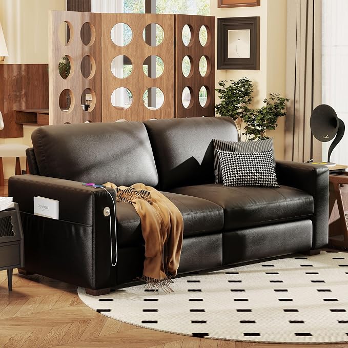 Hanherry Faux Leather 70" Sofa for Living Room, Modern Comfy Couch with Medium Firm Seat Cushion, Removable Cover,Wide Armrest,USB/Type-C Port,Couches for Small Space,Apartment