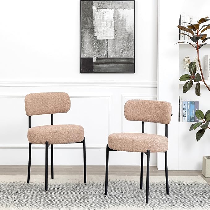 DYHOME Kitchen Chairs Mid-Century Modern Dining Chairs Set of 6, Kitchen Dining Room Chairs, Boucle Upholstered Wishbone Dining Chair, Camel Color