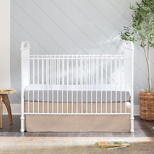 Namesake Abigail 3-in-1 Convertible Metal Crib in Washed White, Greenguard Gold Certified | GREENGUARD Gold Certified, Converts to Toddler Bed & Daybed, 4 Adjustable Mattress Heights, Conversion Kits Sold Separately