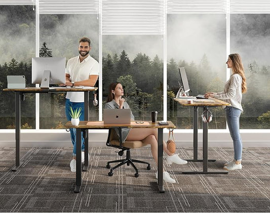 Electric Standing Desk,48x24 Inches Adjustable Height Stand up Desk, Sit Stand Home Office Desk with Splice Board, 3 Preset Heights,Equipped with Hooks,Ergonomic Computer Workstation,Brown