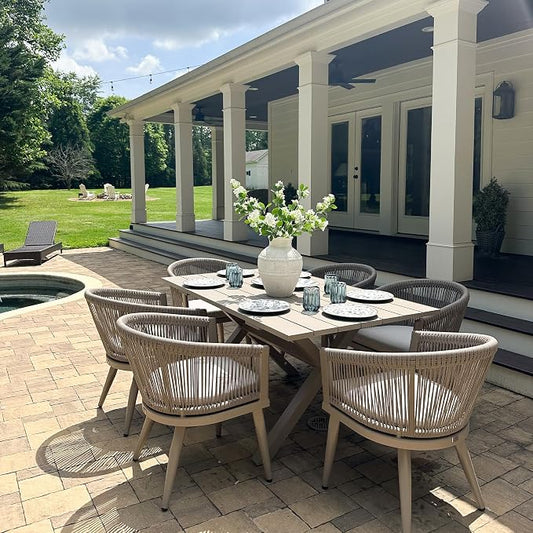 PURPLE LEAF Patio Dining Set for 6 All-Weather Wicker 7 Piece Aluminium Outdoor Table and Chairs Set Included Cushions for Backyard Indoor Decor Kitchen Modern Outdoor Furniture Set Champagne