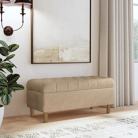 HomePop Ainsley 40" Storage Ottoman Bench - Oatmeal Textured Fabric
