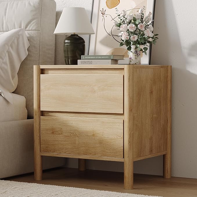 CHUWELL 3-Piece Bedroom Dresser Set-6 Drawer Dresser & 2 Nightstands,47" Wide Dresser and Night Stands with Solid Wood Cylindrical Legs,Rustic Wooden Storage for Bedroom(Oak)