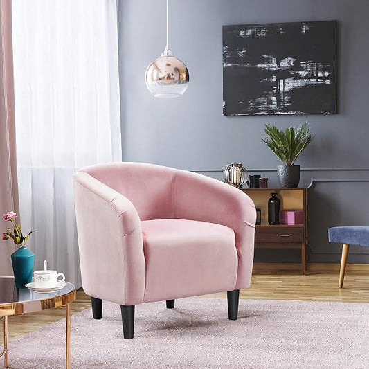 Topeakmart Velvet Accent Chair, Comfy and Modern Velvet Club Chair with Armrest and Sturdy Legs for Living Room/Bedroom Study, Set of 2, Pink